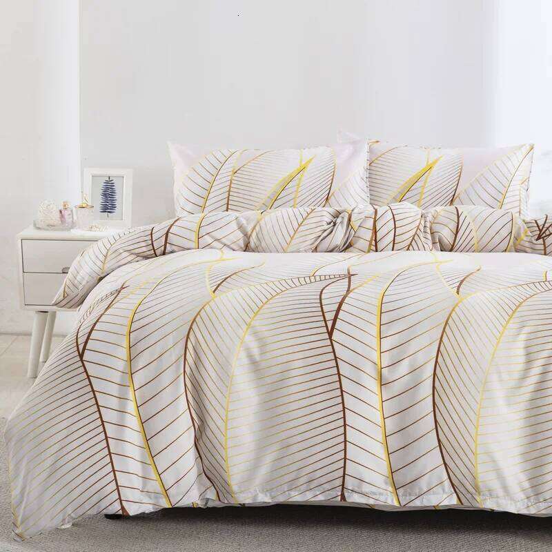 Gold Leaf Duvet Twin Full King Size Tropical Botanical Leaves Bedding Set Soft Microfiber Garden Farmhouse Comforter Cover H260311