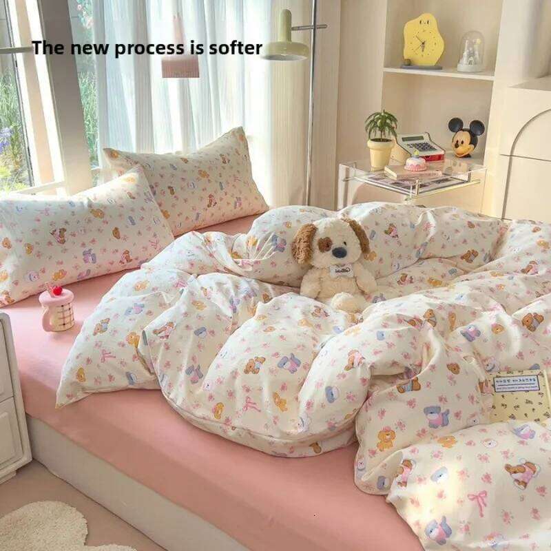 A-class cotton wash set, four-piece set with double-layered gauze bedsheet, duvet cover, and bed skirt, suitable for all seasons H260311