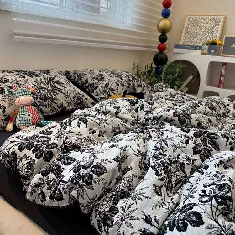 Linen Duvet Cover Jacquard Carbon Grey Dark Bed Four-piece Set Nude Sleeping Striped Retro Bedding Sheet H260311