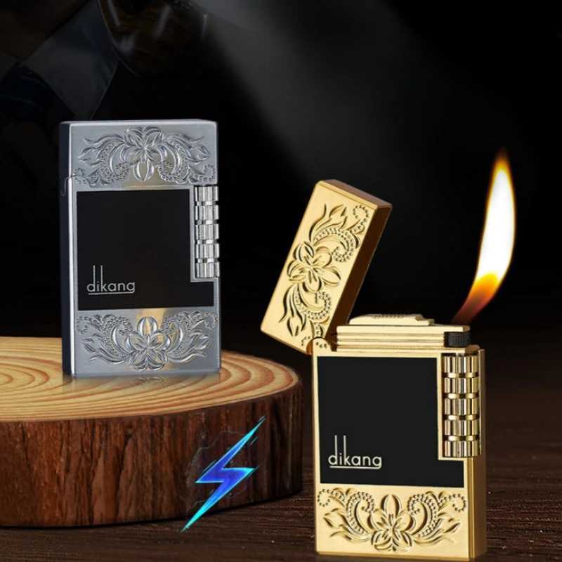 New Metal Steel Voice Oblique Fire Inflatable Lighter Sideslip Grinding Wheel Ignition Butane Gas Pipe Lighter Smoking N260311