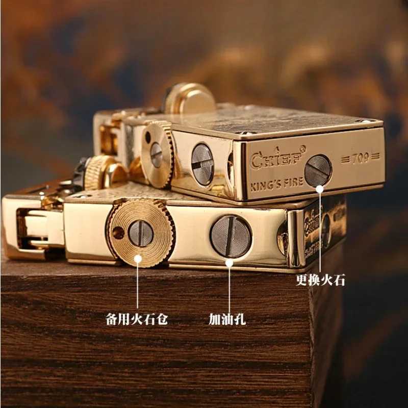 CHIEF High-end Luxury Retro Kerosene Lighter Windproof Side Sliding Wheel Exquisite Tangcao Line High-end Men N260311