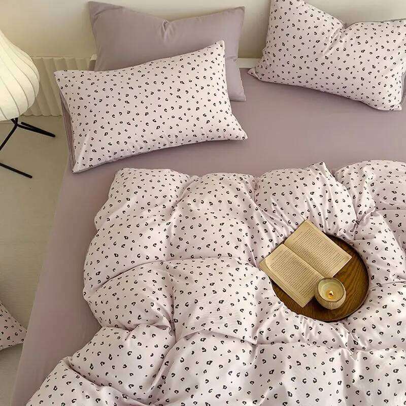 Dusty Purple Leopard Bedding Set Ins Single Queen Duvet Cover Flat Sheet Pillowcase for Girls Boys Home Textile Bed Linens H260311