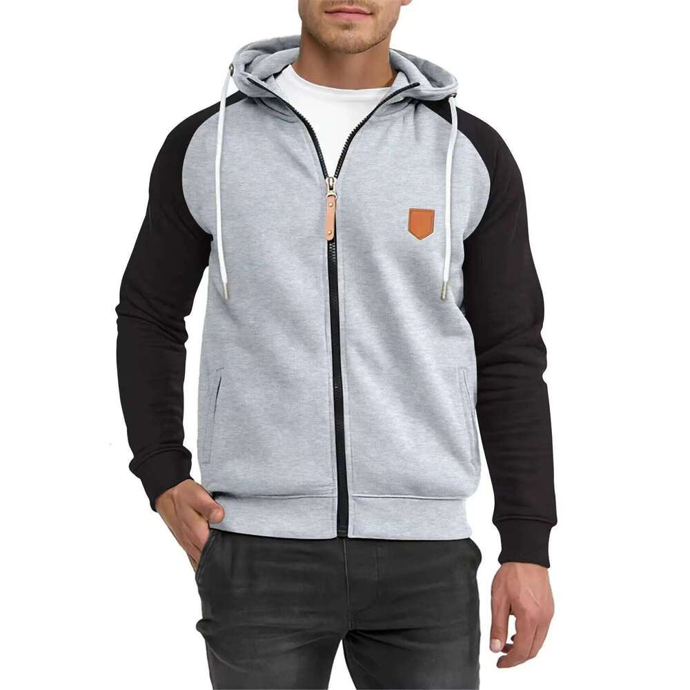 Men's Color Block Sports Fleece Zipper Hoodie Casual Fashion Shoulder Sleeve Outerwear Polyester Fiber Spring Autumn Wear 26H0311