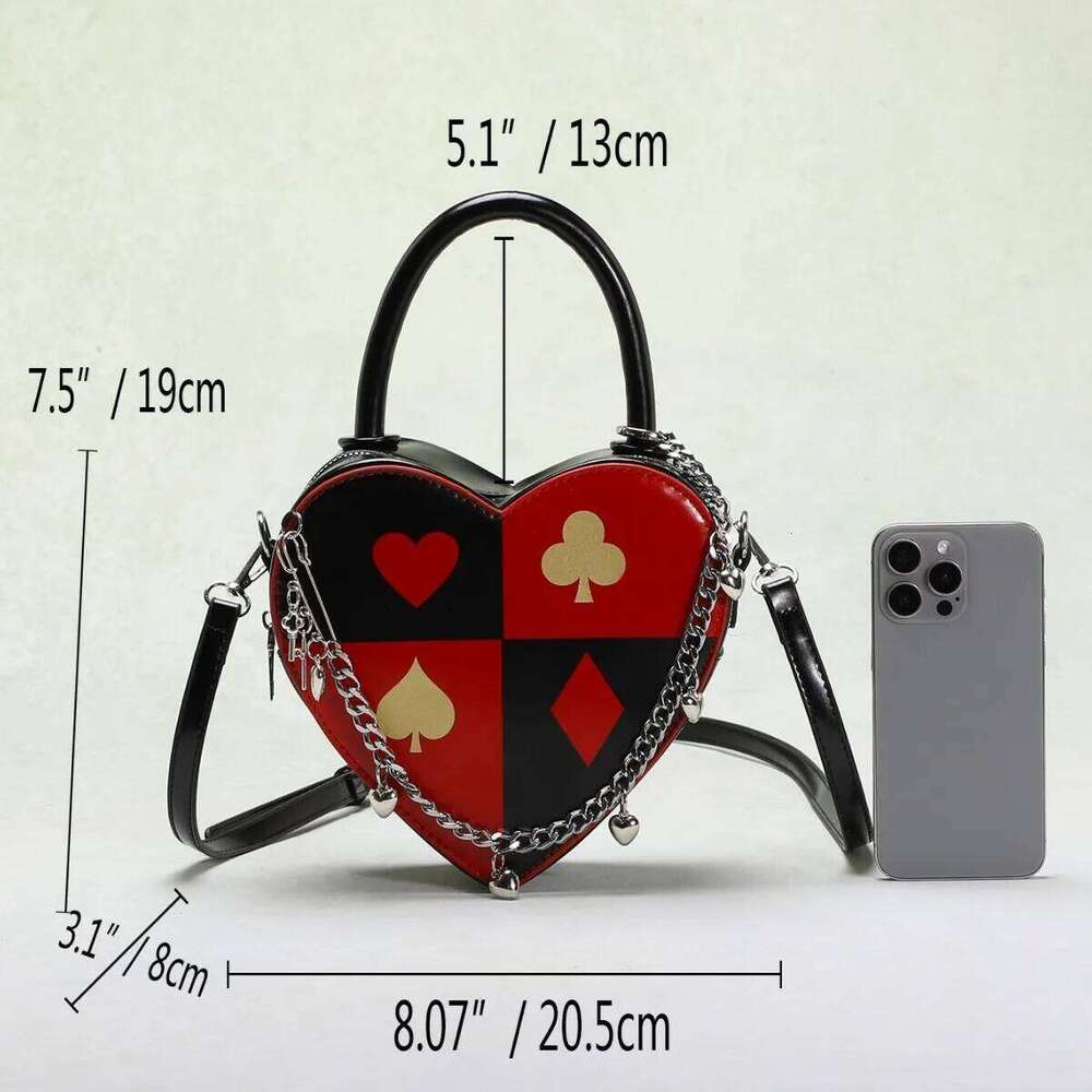 Women shoudler bag Fasion Women's Creative Poker Printed Chain Heart shaped Love Handheld Crossbody Bag XJ260311