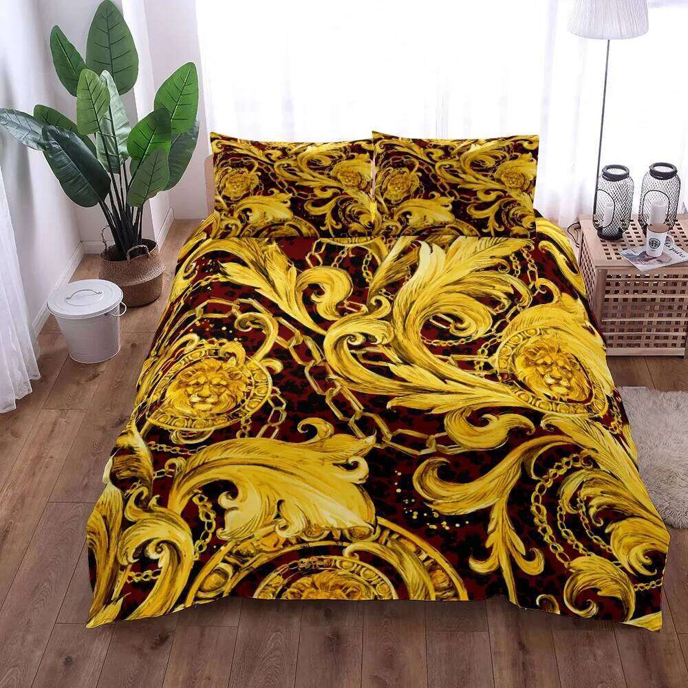Baroque Pattern Bedding Set Golden Duvet Twin Double Queen King Size Comforter cover set for Gift Bed Linen H260311