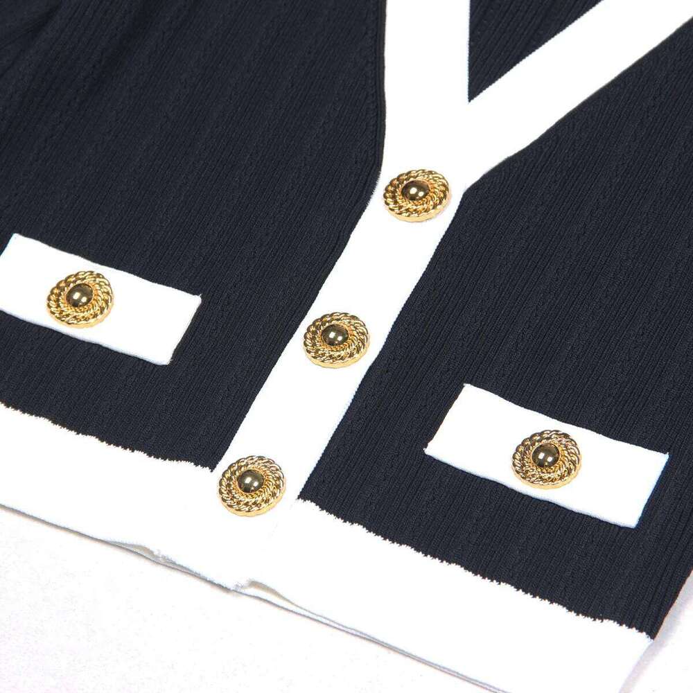 SML Three Color Elastic Knitted Fabric Fashionable And Sexy Deep V-button Striped Hollow Long Sleeved Casual Women's Cardigan