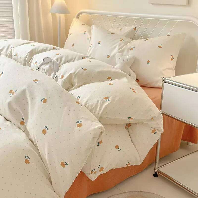 Queen Reactive Printed Sets Washed Polyester Soft Duvet Cover Sheet Pillowcase Cartoon Bedding Bed Set H260311