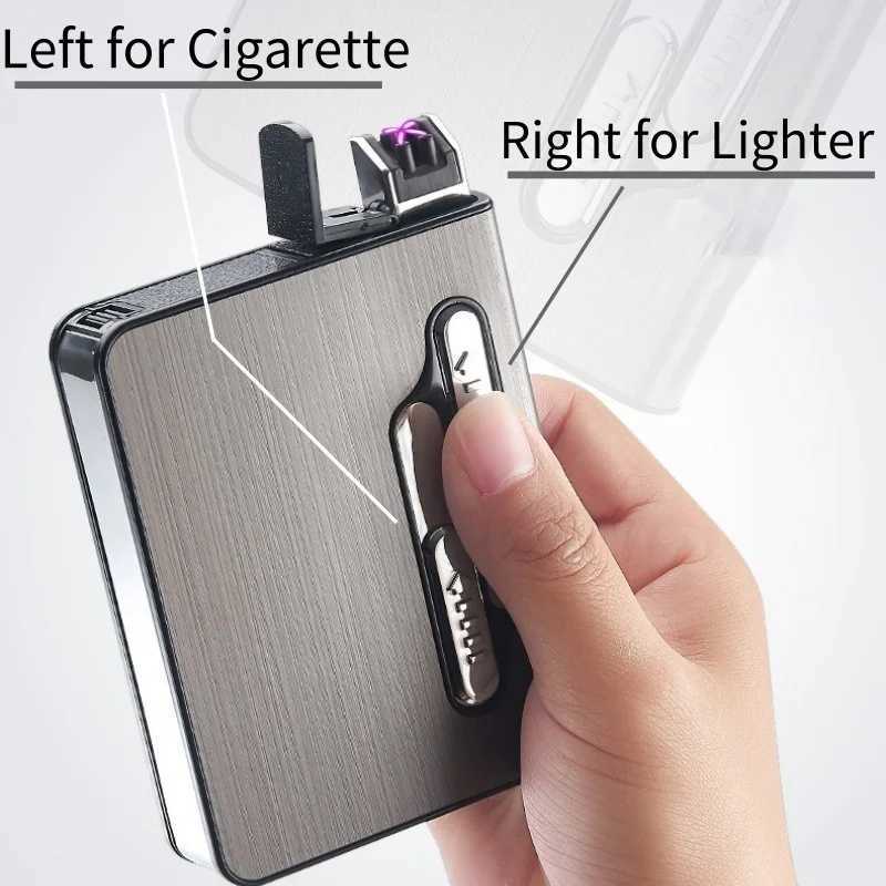 10 /20 Large Capacity Cigarette Case Mens Luxury Cigarette Case Automatic Pop-up Cigarette Case and Ion Double Arc Lighter N260311