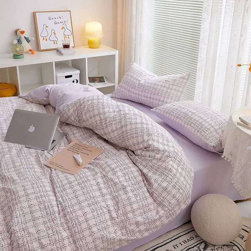 New Cream-colored Small Fragrance Style Bedding Sheet Bed Four-piece Girl Purple Dormitory Three-piece Set H260311