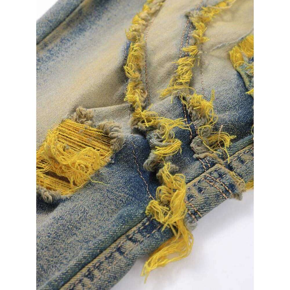 Fashion Ripped Patchwork Men's Jeans Zipper High Waist Slim Pencil Denim Pants 2025 Autumn Male Streetwear Z260225