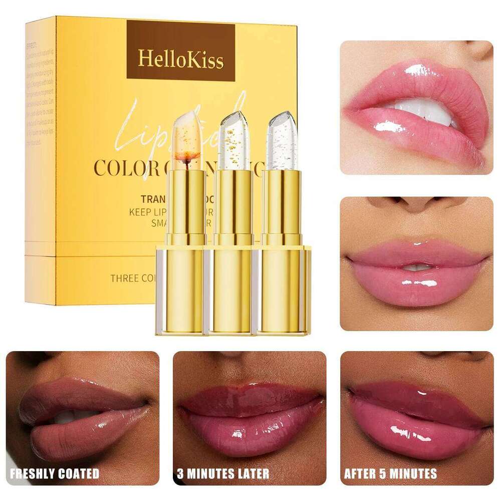 Make up 3pcs Lipstick Set Flower Jelly Crystal Clear Long Lasting Lips Color Change Pink lip gloss Cosmetics W260311