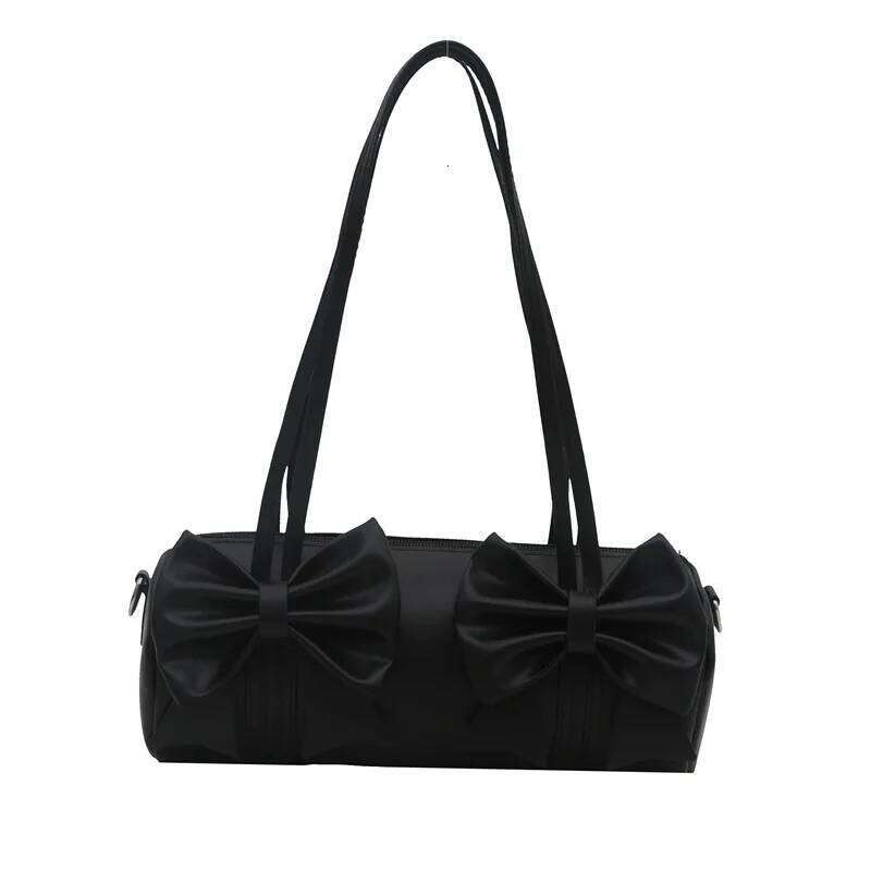 Elegant Bow Women's Small Pillow Handbags Pu Leather Ladies Shoulder Underarm Bags Barrel-shaped Purse Female Tote Crossbody Bag XJ260311