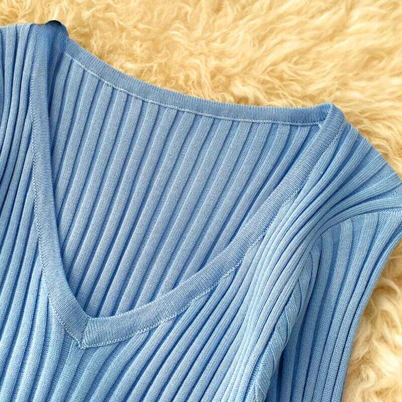 New Women Autumn Knitted V Neck Sexy Slim Elastic Oversized Basic Bodycon Sweater Winter knit Warm Long Dress Z260311