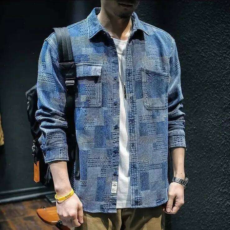 Spring and Autumn New Japanese Denim Men's Long Sleeved Loose Trendy Casual Fashion Shirt Work Dress Pi Shuai Coat 26H0311