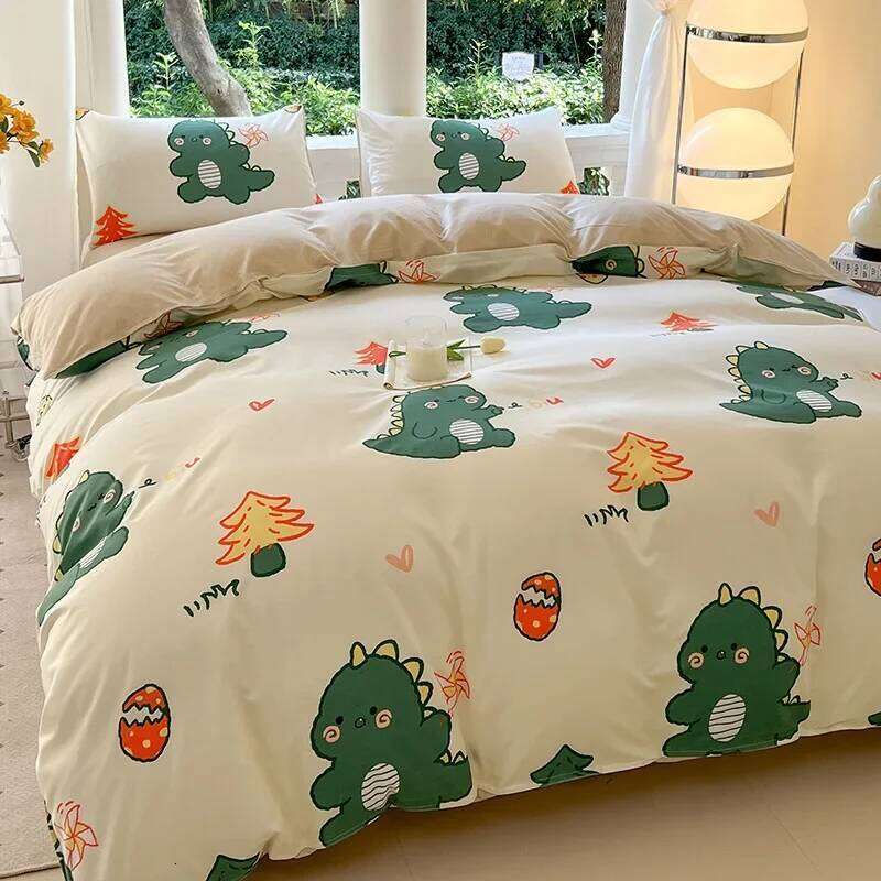 Kawaii Bear Printed Floral Duvet Cover Pillowcase Bedding Set Cute Dinosaur Bed Linen Sheet Quilt Full Queen King Size H260311 - view 6