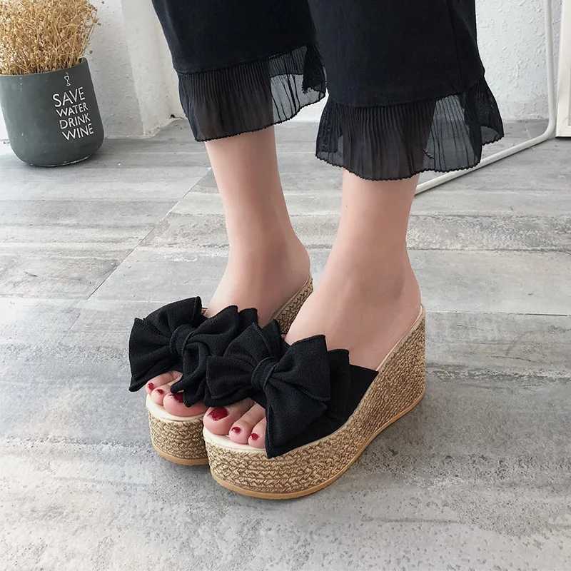 New summer womens wedge heel with bow platform sole plus size beach K260311
