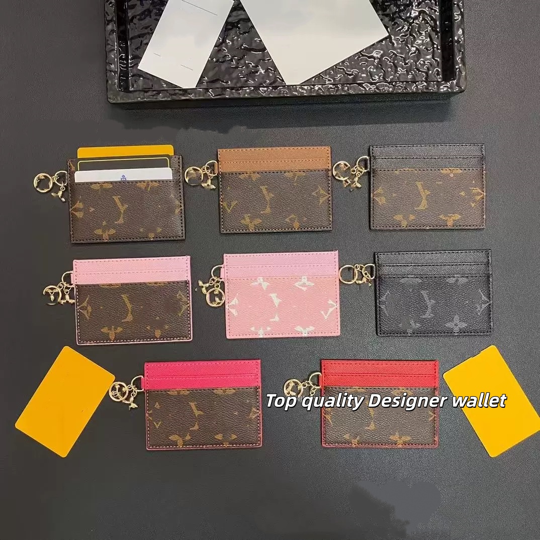 High Quality designer wallet women Leather credit Card Holder Metal flower decoration Wallet Short Case business card Purse Brown Women Mens Key Coin Famou box
