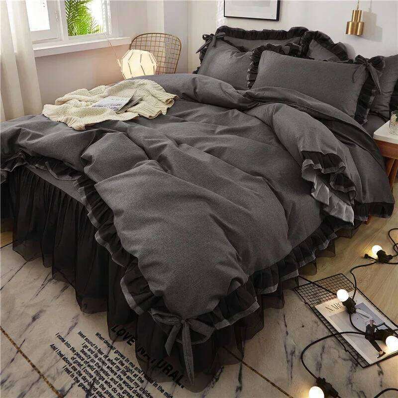 Comfotable Princess Sets Bed Skirt Sheet Pillowcase Cute Girl Duvet Cover 4 Pcs Bedding Set Bedroom Decoration H260311