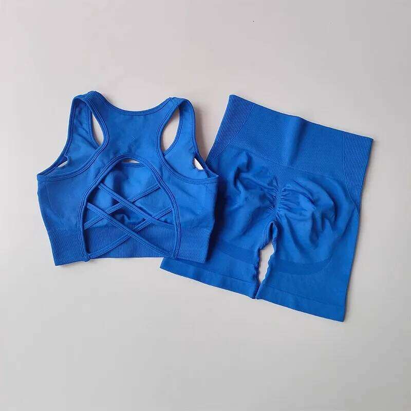 2 PCS Women's Seamless Yoga Set Sexy Sport Bra High Waist Sports Shorts Gym Fitness Sleeveless Workout Suit Sporstwear 26H0311