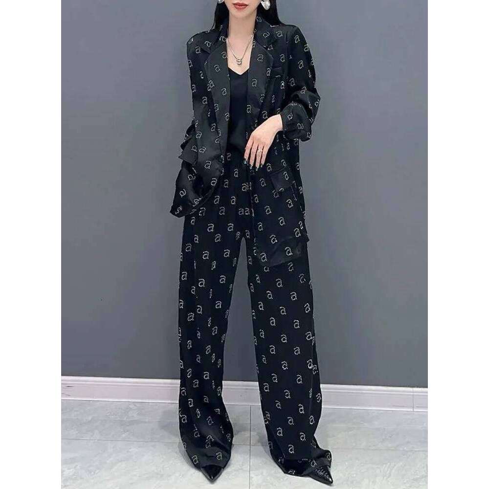 Spring And Autumn New Printed Suit Wide Leg Pants Two Piece Set Fashion Office Lady Elegant Women S Clothing MAKOUFEI
