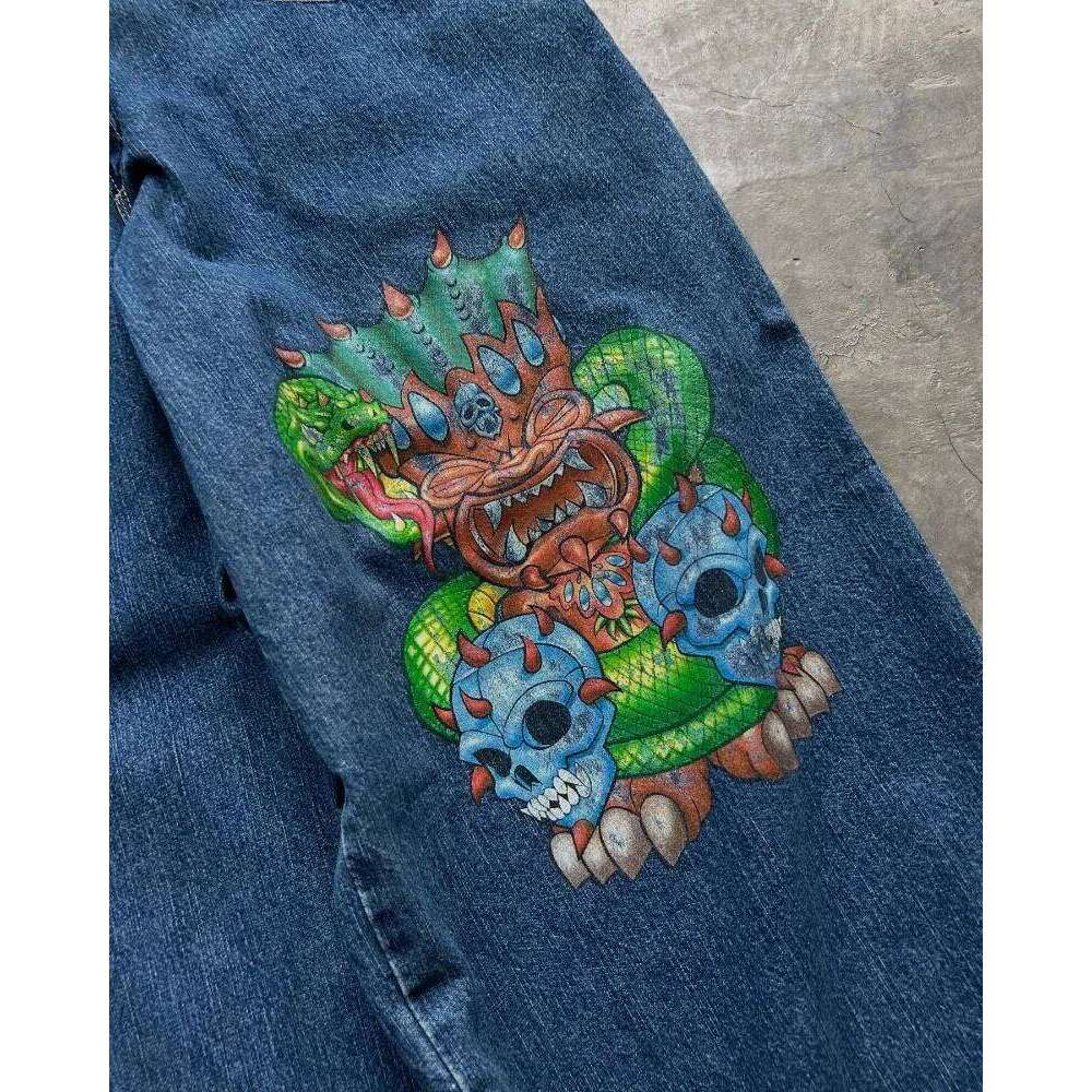 Y2K Jeans Goth Printed graphic high quality Baggy fashion Hip Hop streetwear men women Harajuku Casual wide leg jeans Z260225