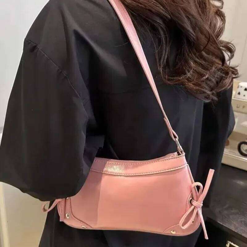 European American Soft Leather Bow Armpit Bag, Versatile Single Shoulder Bags, Fashionable Handbag Women for Daily XJ260311