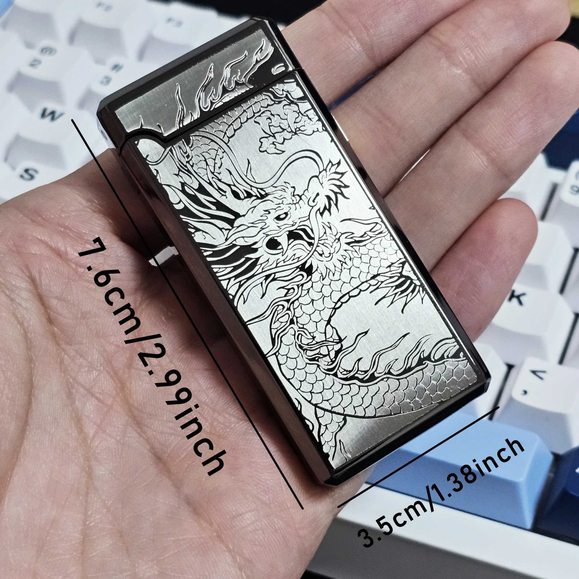 1 Black Dragon Engraved Craftmanly Stylish Outdoor Lighter for Men - 500mAh Battery with Long-Lasting Power Type-C High-End Int N260311