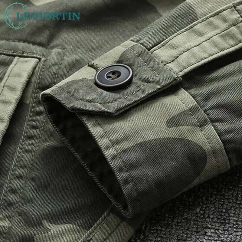 Autumn Men's Military Camouflage Cargo Multi-Pockets Heavyweight Cotton Outdoor Stand Collar Casual Workwear Jackets Man 26H0311