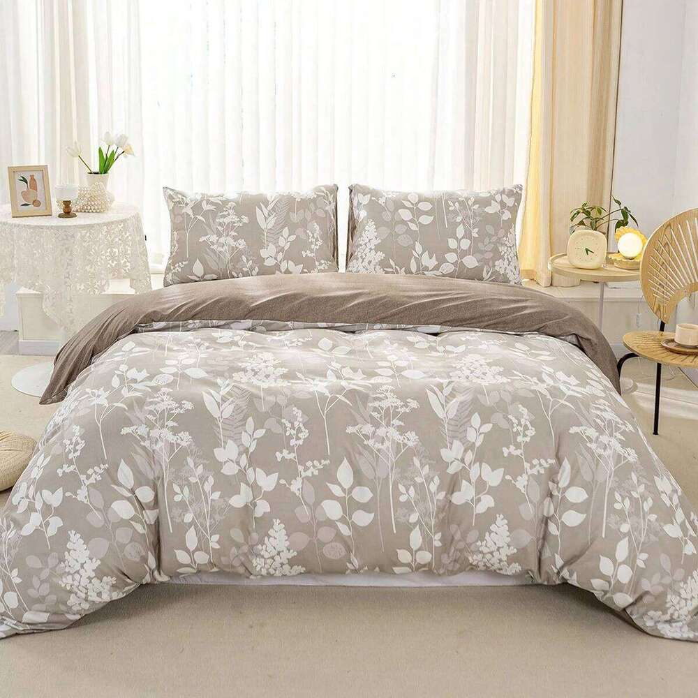 3pcs/set Leaf Floral Pattern Set1 & 2 PillowcaseSoft And Skin-Friendly Duvet Cover Bedding Set For H260311
