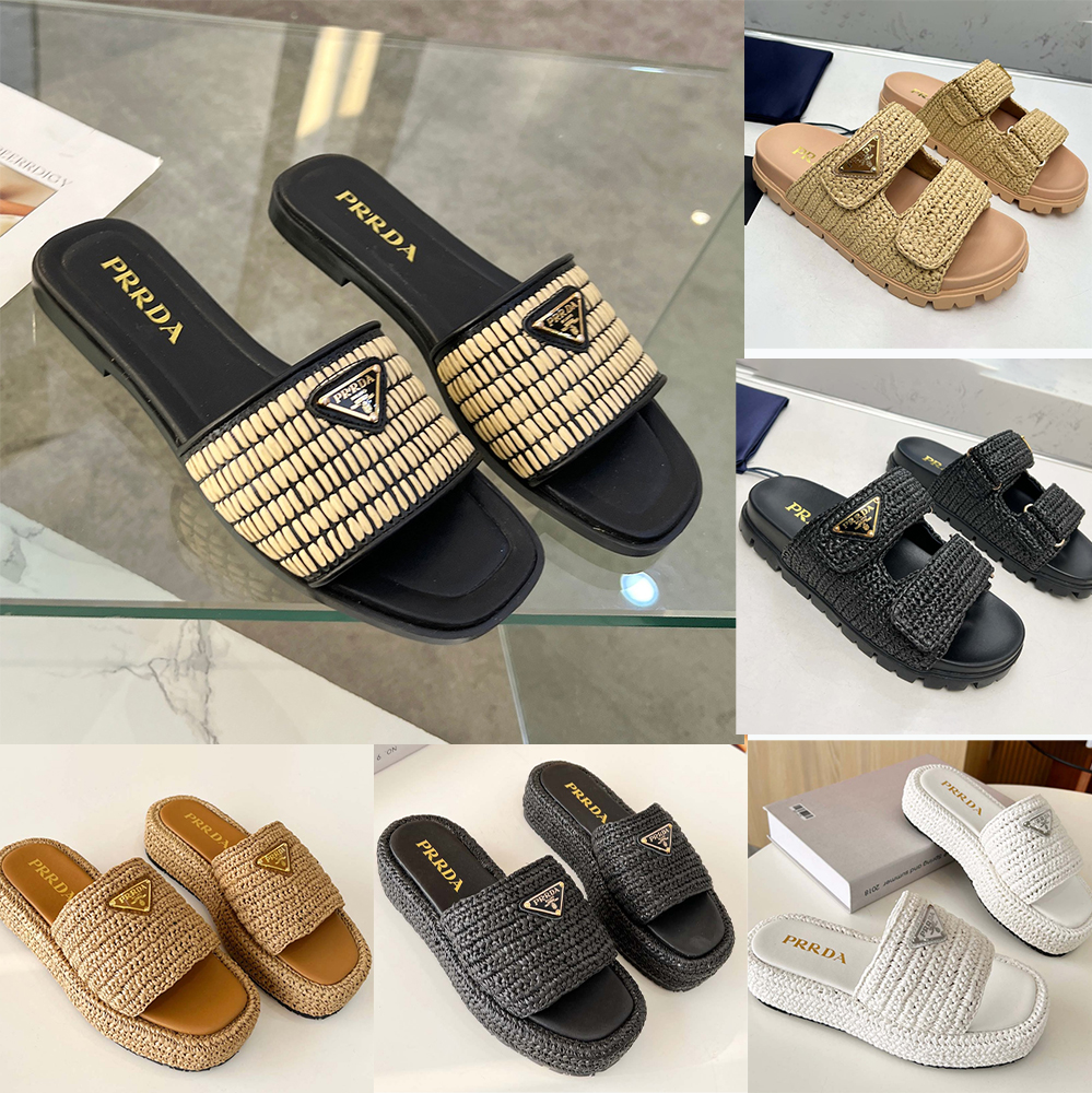 Triangle slides Designer Sandals Women sandale Weaving slippers Rubber Ladies Flat Beach Summer Fall Mules Outdoor Waterproof Flat slippers