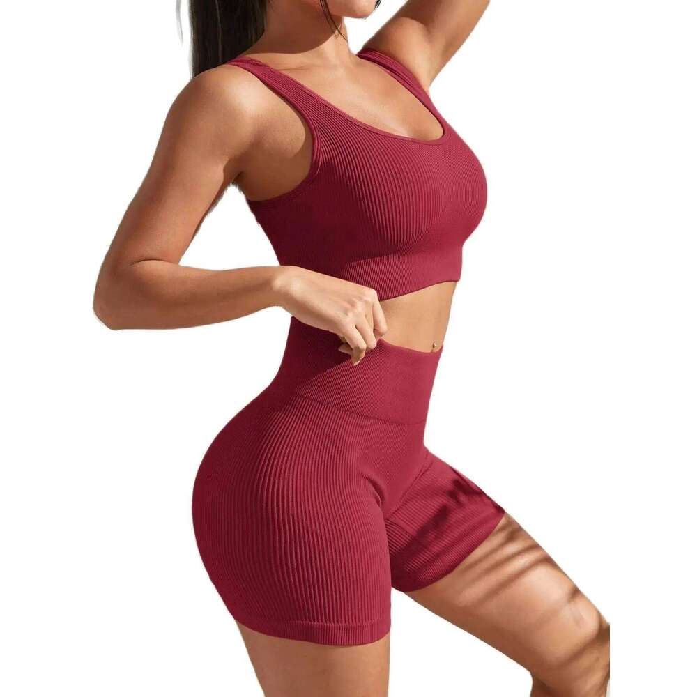 New Arrival Fashion Seamless Exercise Body-Tight Quick Dry Moisture Absorption High Waist Hip Yoga Fitness Set for Women 26H0311