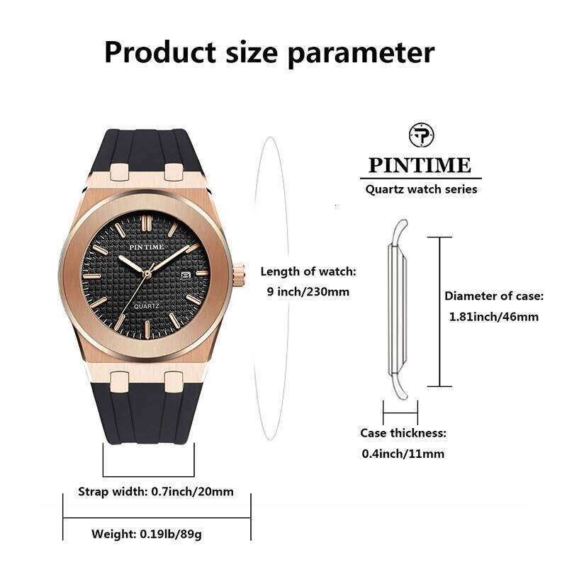 PINTIME Top Brand Sport Men's Watches Silicone Strap Waterproof 30m Calendar Check Face Dial Fashion Quartz Wristwatch Relogios
