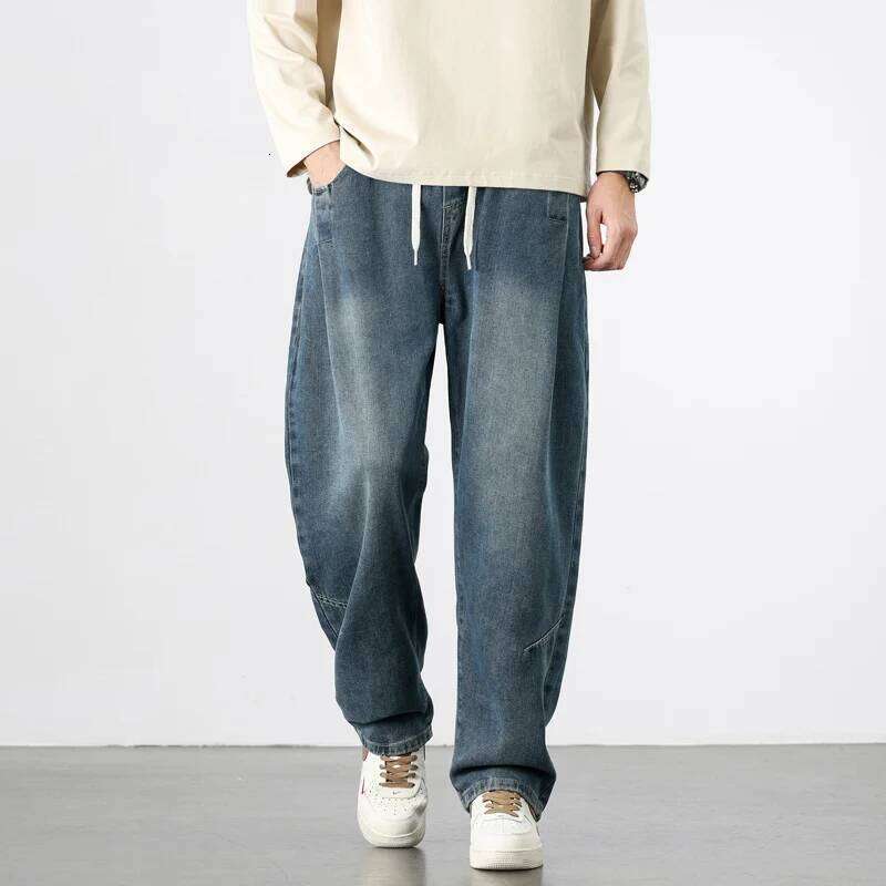 New Retro Jeans Men's Autumn Loose Straight Trousers Trendy Brand High Street Wide-leg Work Clothes Male Casual Pants Z260225