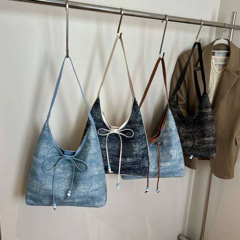 Fashion Design Women Denim Shoulder Bags Large Capacity Student Ladies Pu Underarm Bag Simple Portable Female Tote Handbags XJ260311