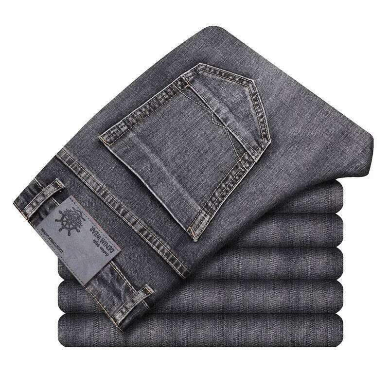 Cotton Stretch Business Casual Men's Thin Denim Jeans Grey Spring Summer Brand New Fit Straight Lightweight Z260225