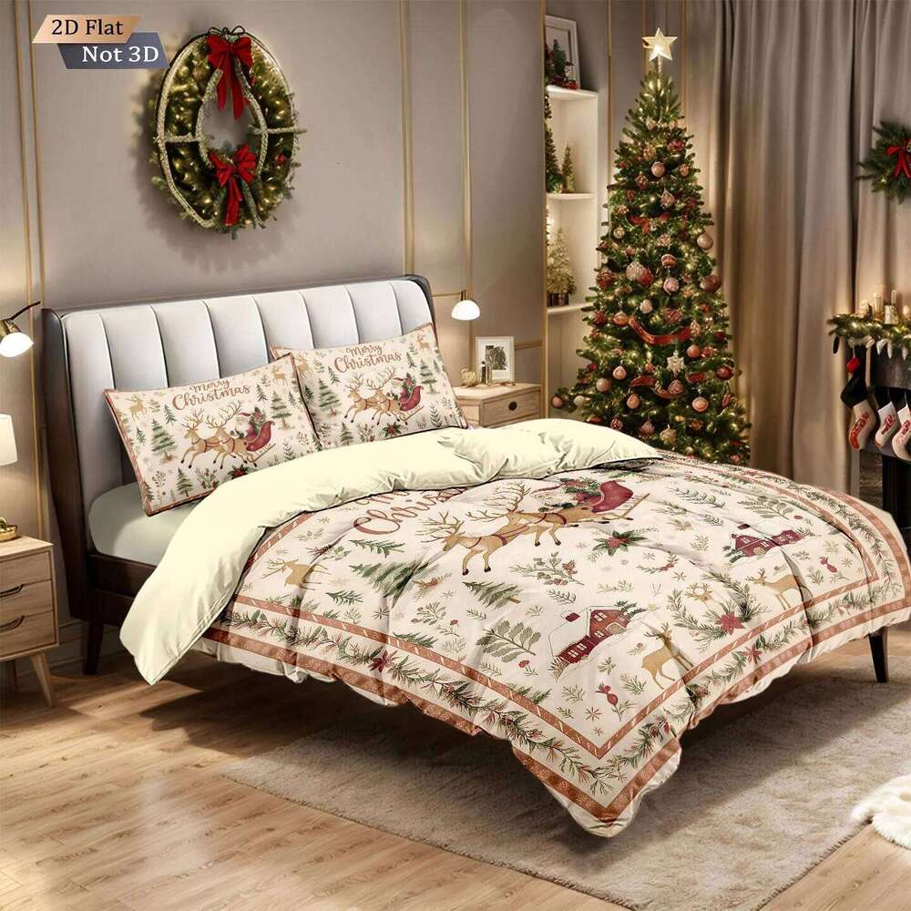 3pcs Santa Claus printed coreless bedding set, multi size bedroom dormitory duvet covers, soft and machine washable decoration H260311