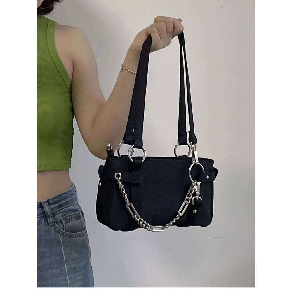 Fashion Design Gothic Chain Ladies Underarm Bag Sweet Cool Y2k Women Square Shoulder Bags Black Pop Female Tote Handbag Purse XJ260311