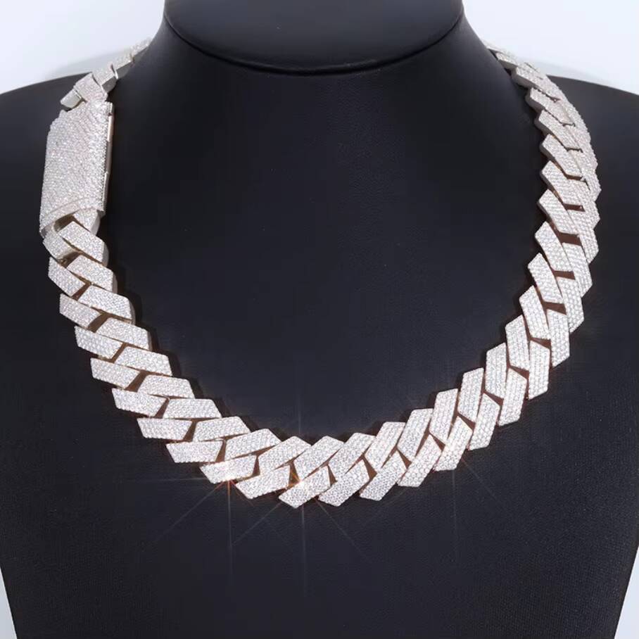 RTS 20mm 4 Rows Wide 925 Sliver Vvs Moissanite Cuban Chain Iced Out Hip Hop Jewelry Mossanite Cuban Link Chain Gra Certificate