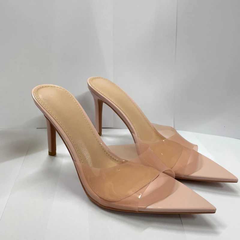 New Summer Womens High-heeled Sandals Transparent High-heeled Stiletto Pointed Toe Slip-on High-heeled Sandals K260311
