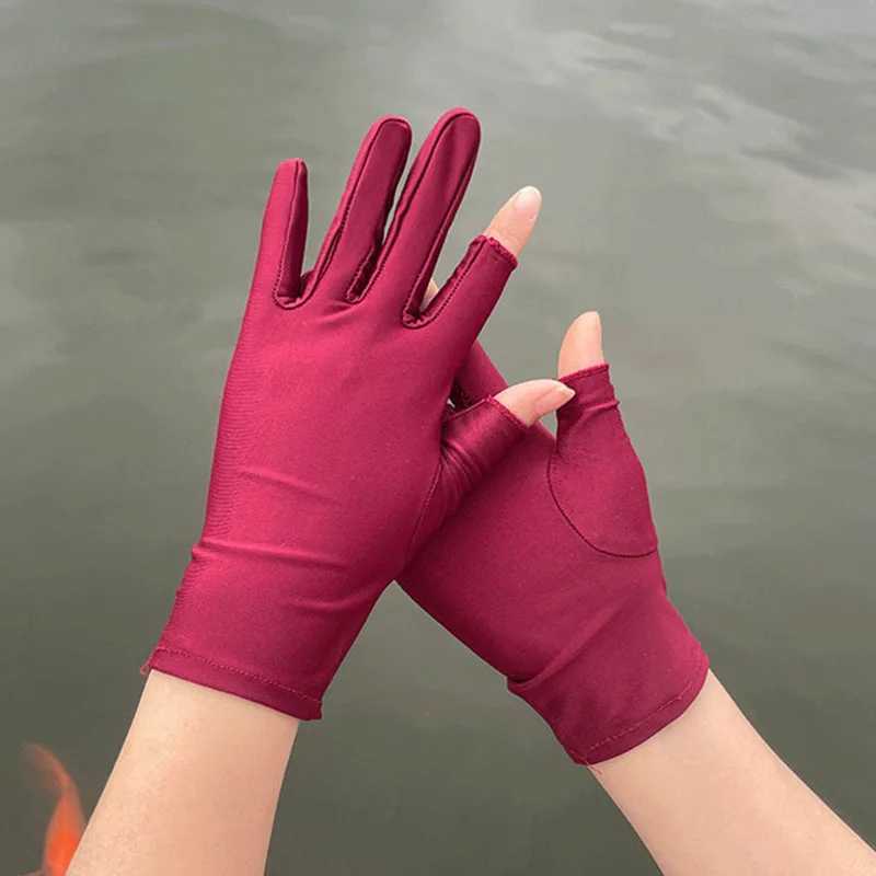 Beige Black Summer Women Gloves Outdoor Sport Breathable Thin Semi-Finger Driving Gloves Sunscreen Fingerless Elasticity Gloves M260311