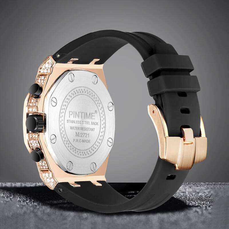 PINTIME Men's Watches Diamond Quartz Wristwatches Waterproof Luminous Chronograph Wristwatch Time Clock Sport Watch for Men