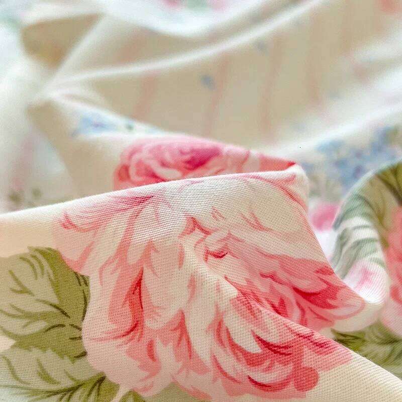 Elegant Floral Cotton Duvet Cover Set Watercolor Flowers Striped Pattern Comforter Covers 3 Pieces Soft Breathable Bedding Sets H260311