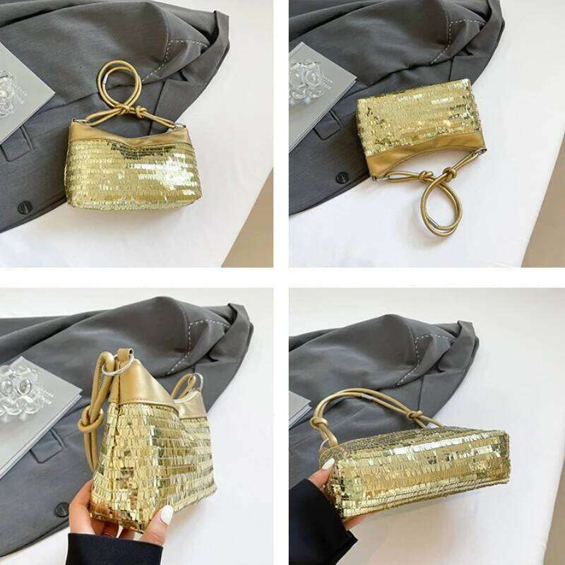 Casual Sequined Patchwork Women Shoulder Bags Simple Versatile Ladies Commuter Handbags Solid Color Cool Girl Underarm Bag Purse XJ260311