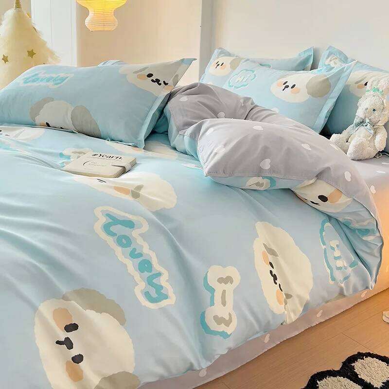 Kids Set,3Pcs Cartoon Boys Girl Bed Linens,Grey Lion,Duvet Cover +Flat Sheet +Pillowcase.Single Dorm Bedding H260311