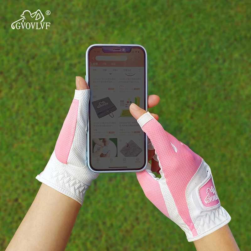 GVOVLVF1 Pair Gloves for Women Half 1/3 Finger Soft Leather Breathable For Better Grip And Club Control Fit Ladies Girls M260311