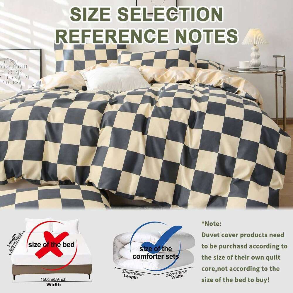 3pcs Checkered Pattern Print Set, Soft Skin-Friendly Bedding Set Includes 1 Duvet Cover And 2 Pillowcases H260311