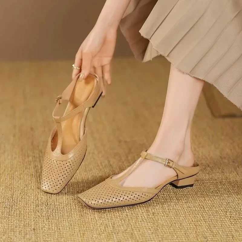 Women Mid Heels Fashion Square Toe Mules Shoes Heeled Sandals 2025 Slingback Flip Flops New Pumps Dress Mujer Zapatos K260311