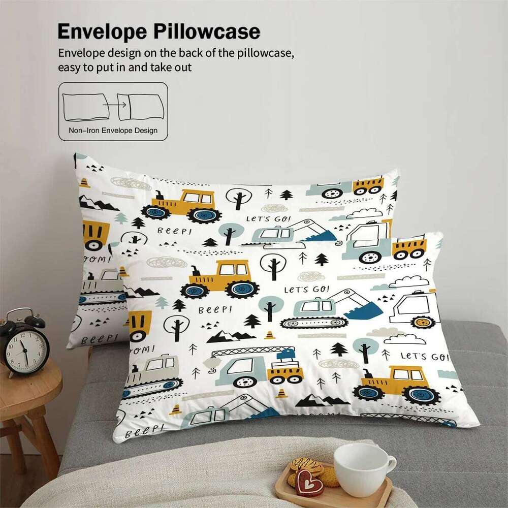 Three-piece set 1 duvet cover + 2 pillowcases, coreless, cartoon engineering vehicle element print bedding set, multiple sizes H260311 - view 7