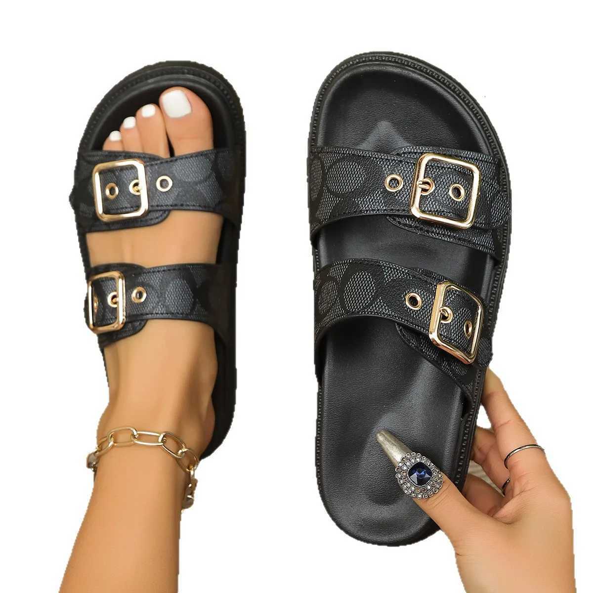 2025 Summer New Womens Sandals Couple Flat Adjustable Platform Sandals Casual and Stylish K260311