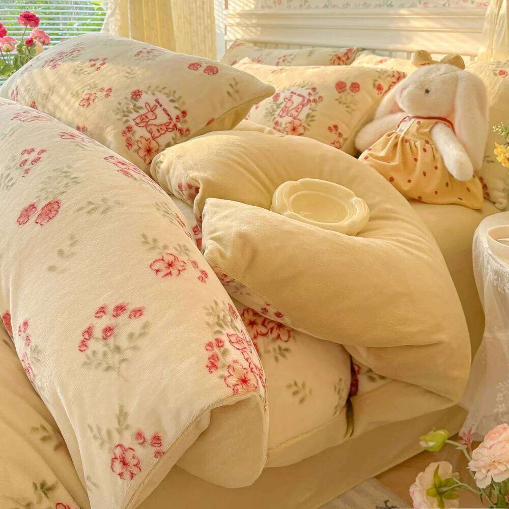 New Printed Thicken Milk Coral Fleece Bedding Soft Winter Warm Bedroom Decor Quilt Cover Bed Sheet Pillowcase Four-Piece Set H260311 - view 4